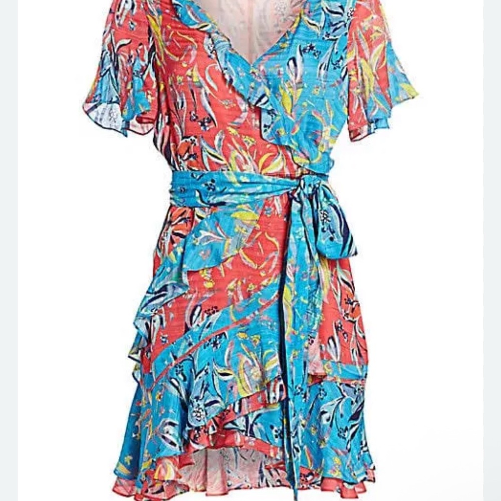 Tanya Taylor Bianka Silk Faux Wrap Floral Print Ruffle Mini Dress Size 4 Women's